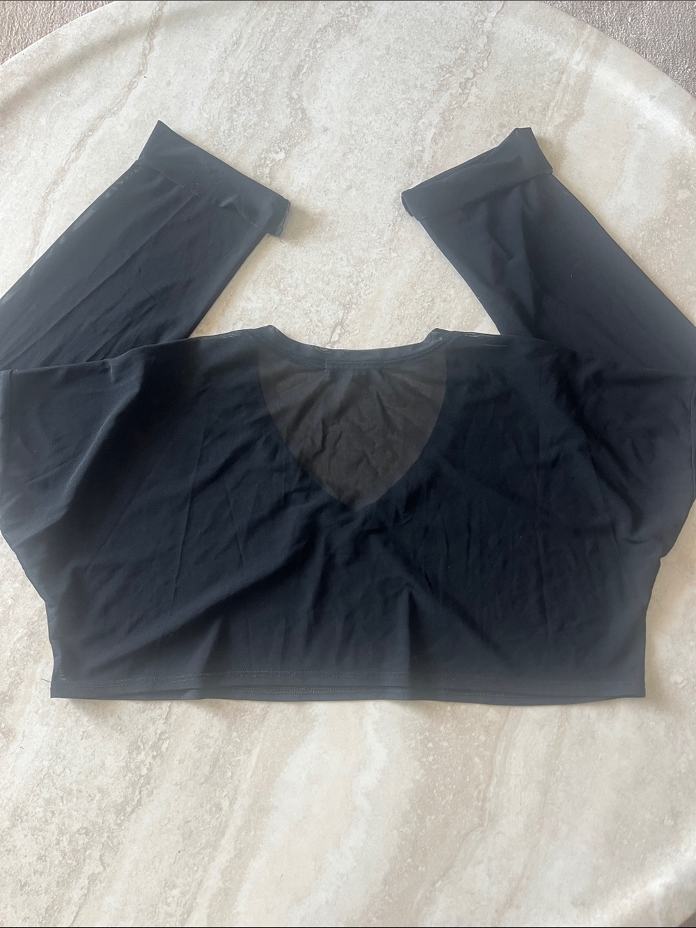 Joah Brown Black V-Neck Long Sleeve Sheer Crop Top - Picture 4 of 4
